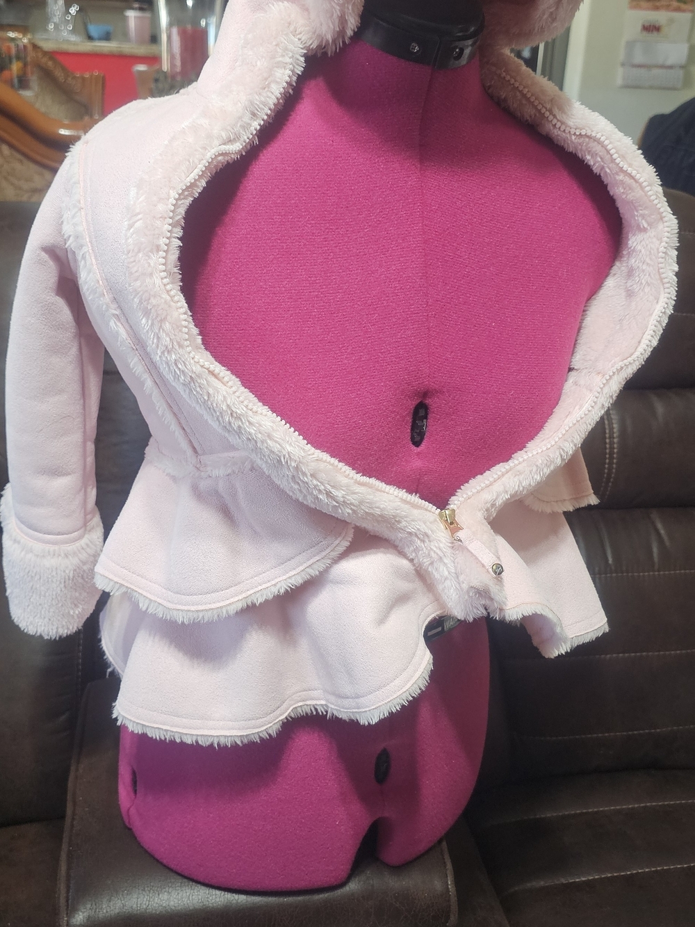 Hawke & Co Light Pink Faux-Fur Trim Girls Peplum Puffer Jacket